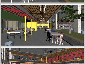 工廠改造創客空間咖啡吧SU模型設計圖下載